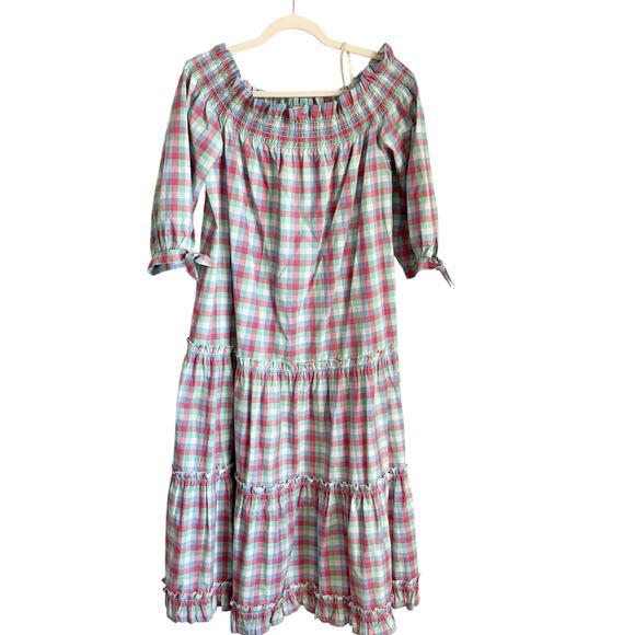 Kate Spade Madras Plaid Off Shoulder Maxi Dress Large - Picture 7 of 11